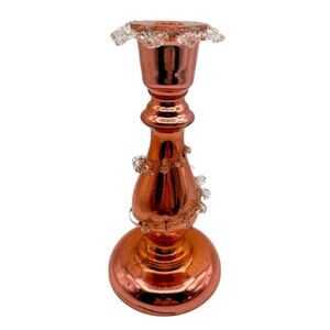 Hand Blown Antique Copper Mercury Glass Baluster 10" Candlestick Candle Holder